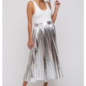 Pleated silver metallic maternity midi skirt